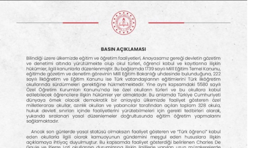 Millî Eğitim Bakanlığımızdan Açıklama